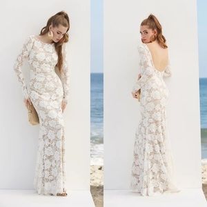 Watters Dress Shepard Eyelash Lace Long-Sleeve Wedding Floral Ivory 12 NWT